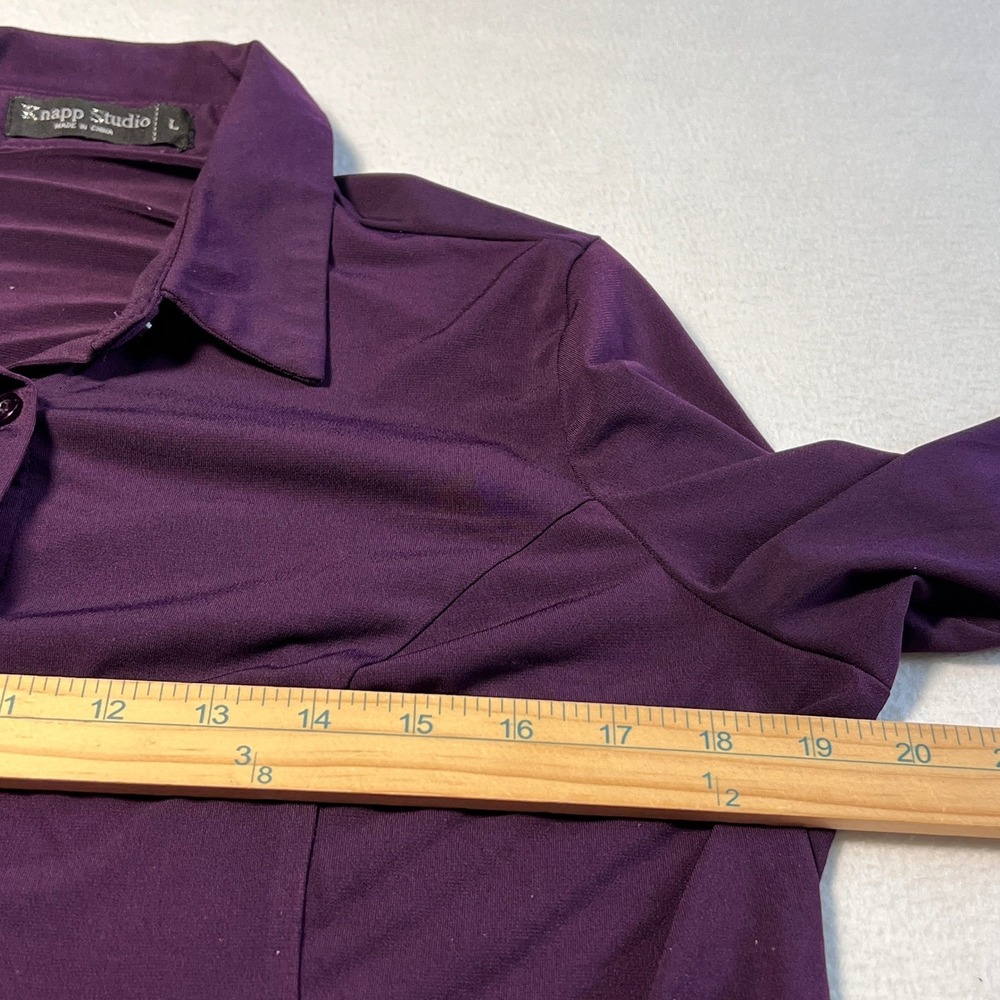 Knapp Studio Blouse Top L Purple Flowy Button Down Stretch Career Office Classic - Picture 7 of 8